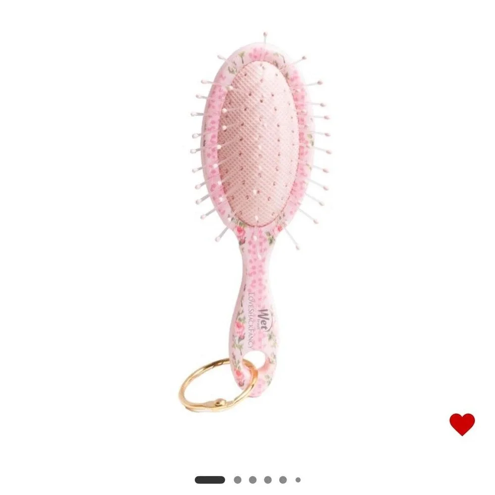 LoveShackFancy pink floral hair accessories bundle: Mini brush keychain Comb